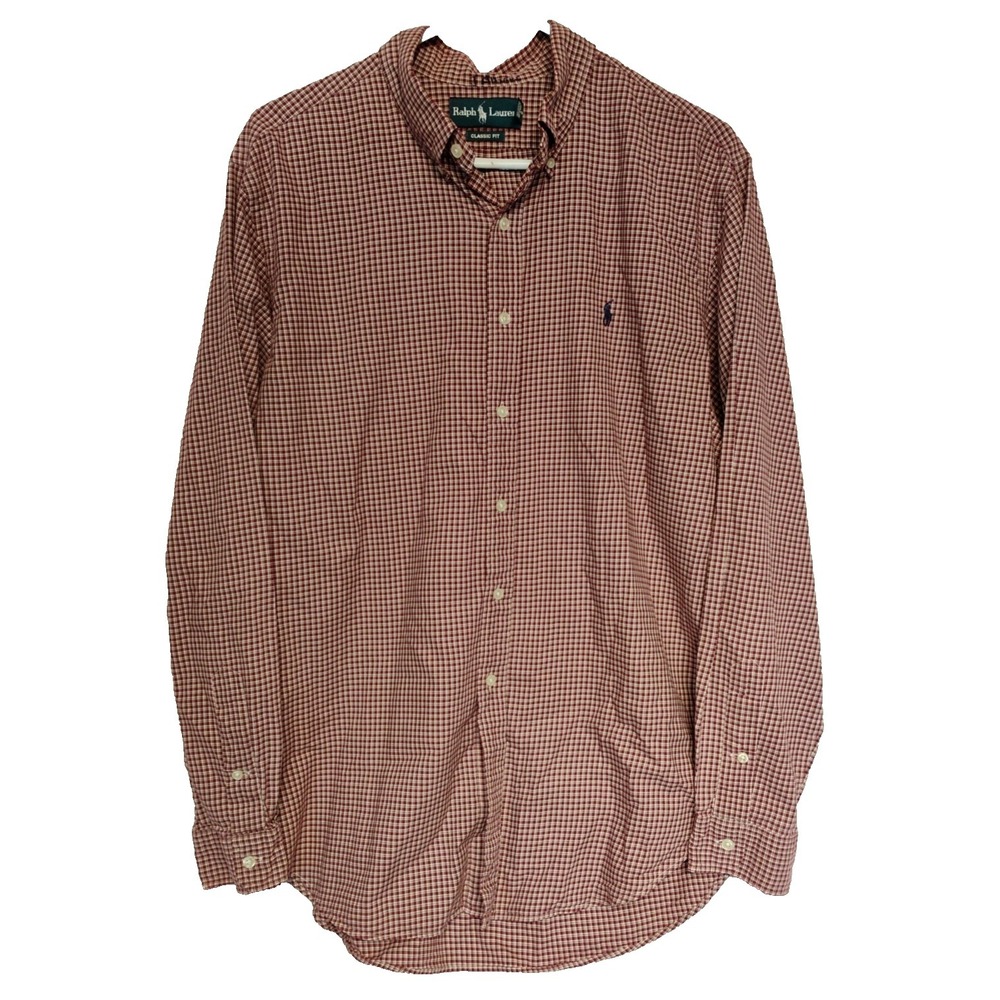 Ralph Lauren Mens XL Extra Large Burgundy Long Sleeve Dress Shirt Classic Fit